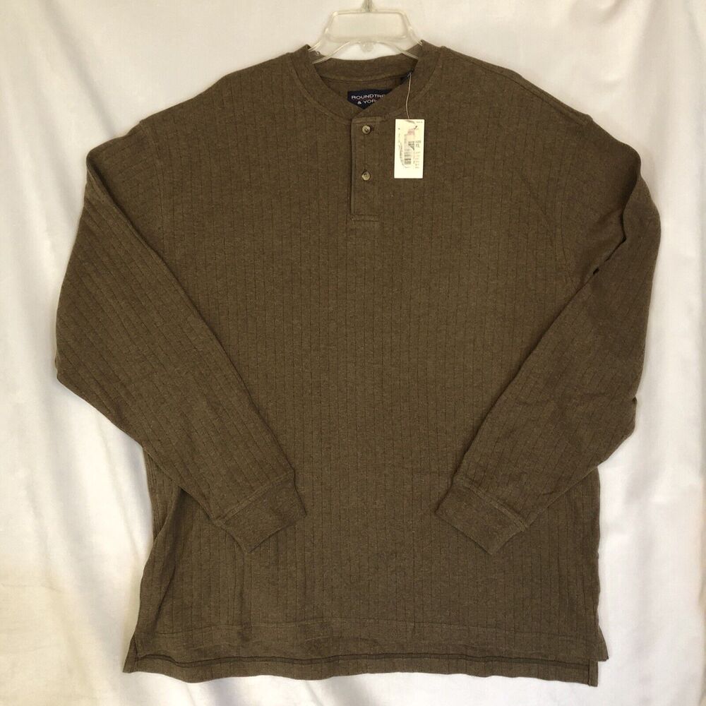 NWT Roundtree & Yorke Brown Long-Sleeve Knit Men's Shirt, 1/2 Button, Size XL